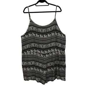 Meanor Womens Romper 20W Black White Elephant Print Drawstring Waist Adjustable